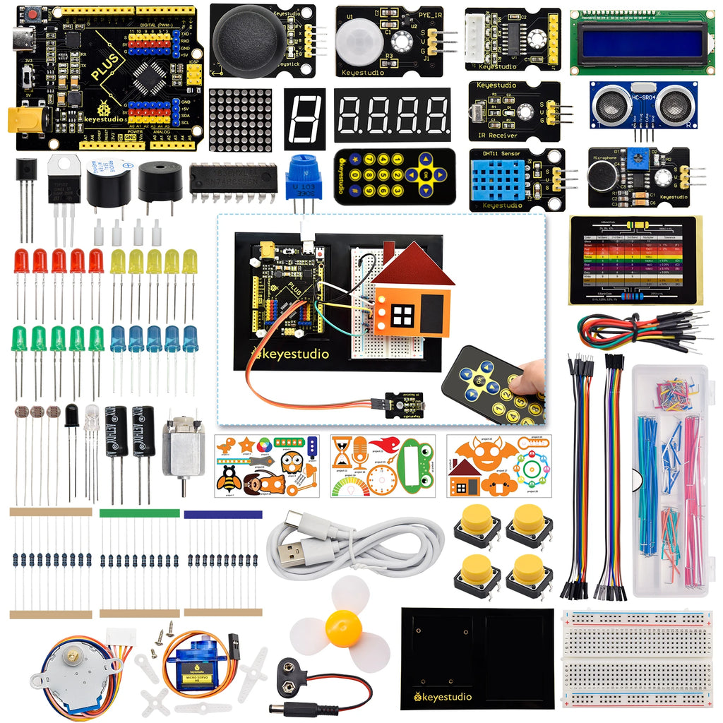 Keyestudio Complete STEM Super Starter Kit With Arduino UNO/ MEGA Plus Board DIY Electronic+28 Project Programming Stater Kit