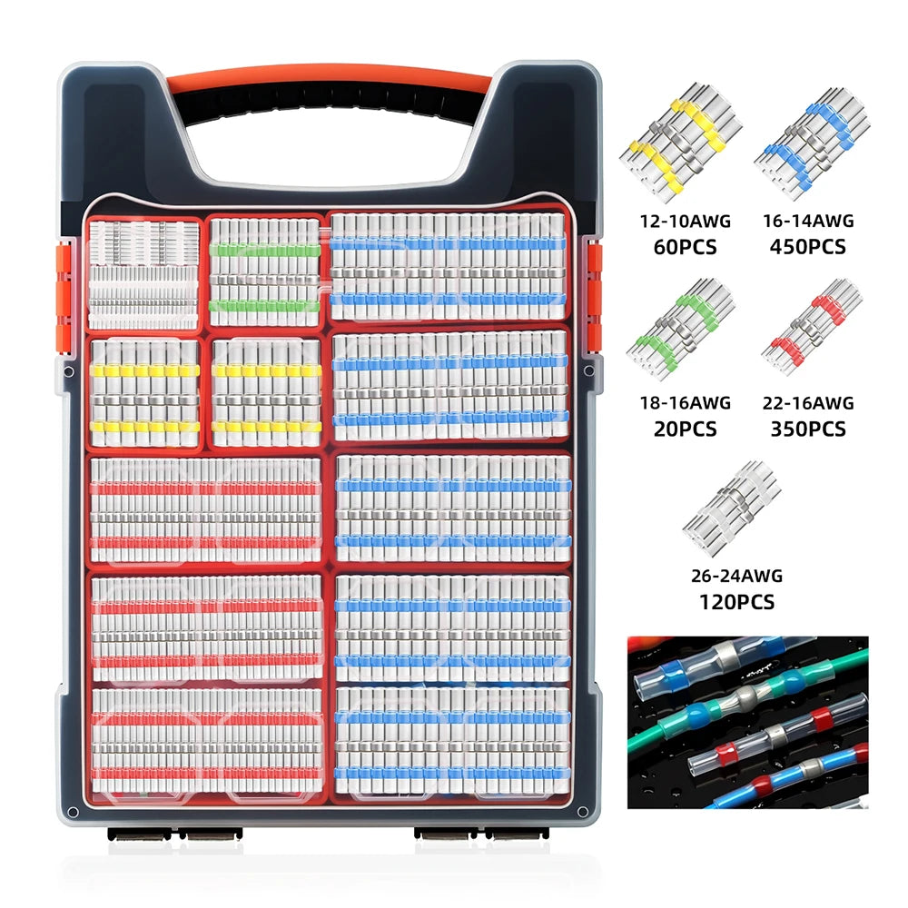 100~1000Pcs Heat Shrink Butt Terminals with Solder ,Solder Seal Wire Connectors,IP67 Waterproof Electrical Equipment Connection