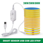 3MM 5MM 8MM COB LED Light Strip 5V 320LEDs PIR Motion Sensor Flexible Night Light USB/AAA Battery Powered Tape 3000K 4000K 6000K