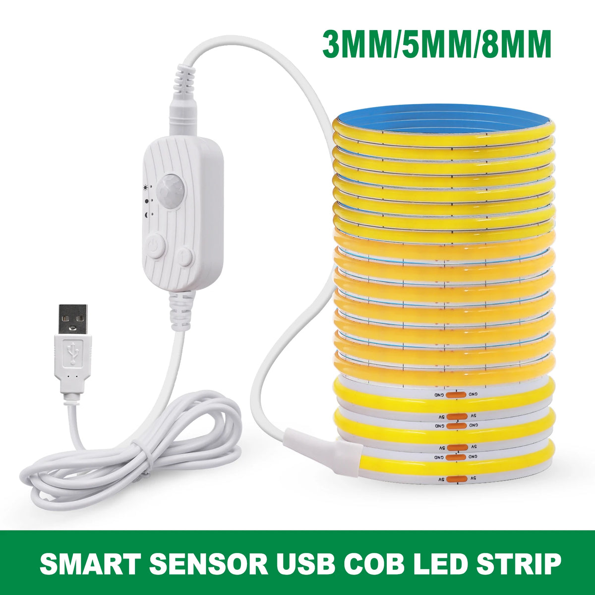 3MM 5MM 8MM COB LED Light Strip 5V 320LEDs PIR Motion Sensor Flexible Night Light USB/AAA Battery Powered Tape 3000K 4000K 6000K