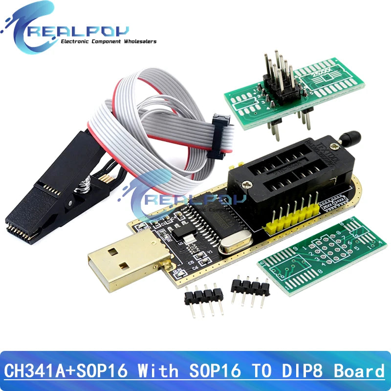CH341A 24 25 Series EEPROM Flash BIOS USB Programmer Module With SOP16 SOIC16 Test Clip for 25 series RT809F TL866CS TL866A