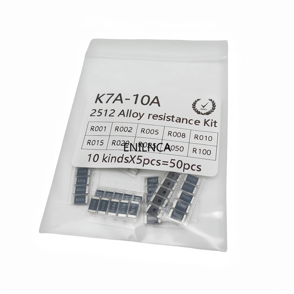 50PCS Alloy resistance kit 2512 SMD Resistor Samples kit 10 kindsX5pcs=50pcs R001 R002 R005 R008 R010 R015 R020 R025 R050 R100