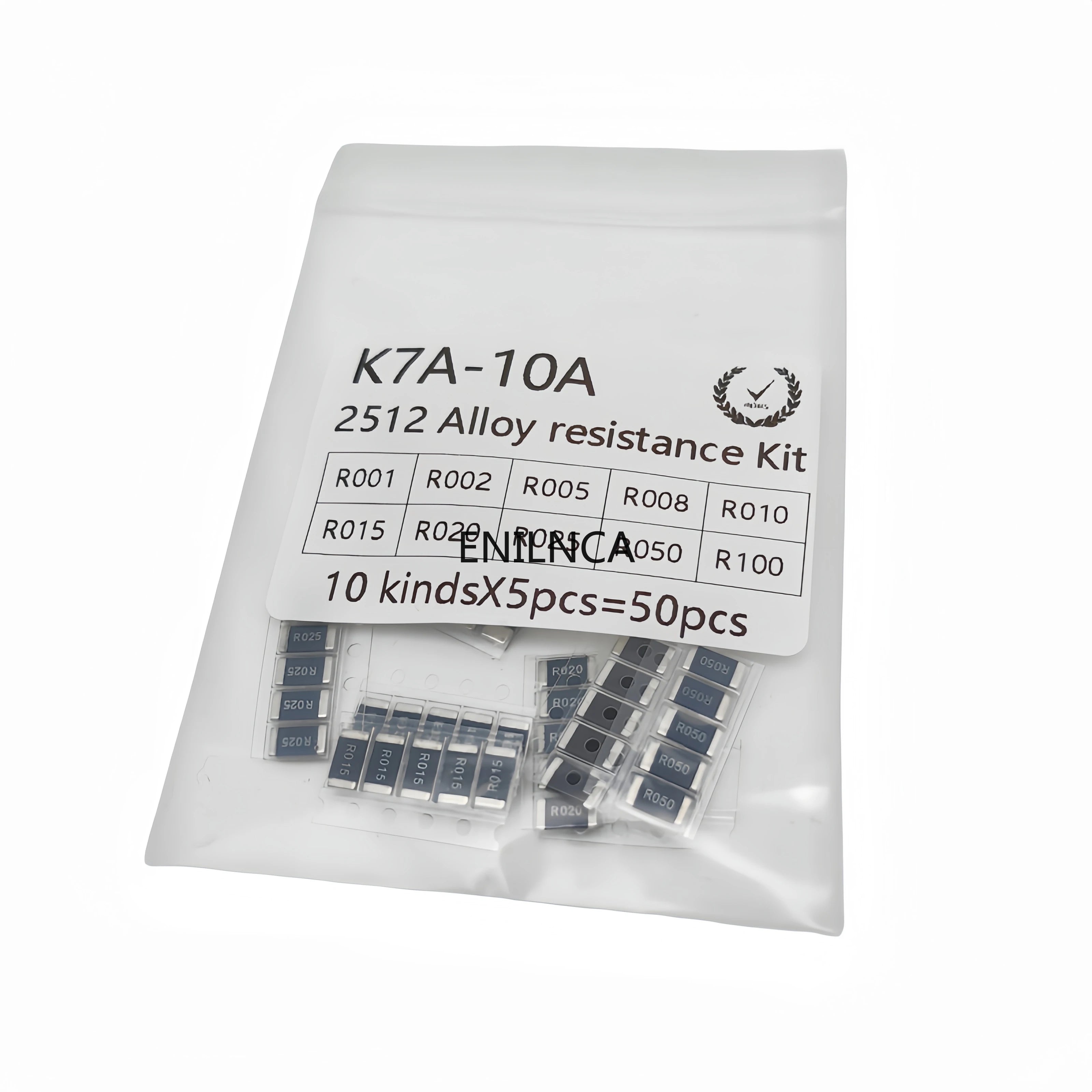 50PCS Alloy resistance kit 2512 SMD Resistor Samples kit 10 kindsX5pcs=50pcs R001 R002 R005 R008 R010 R015 R020 R025 R050 R100