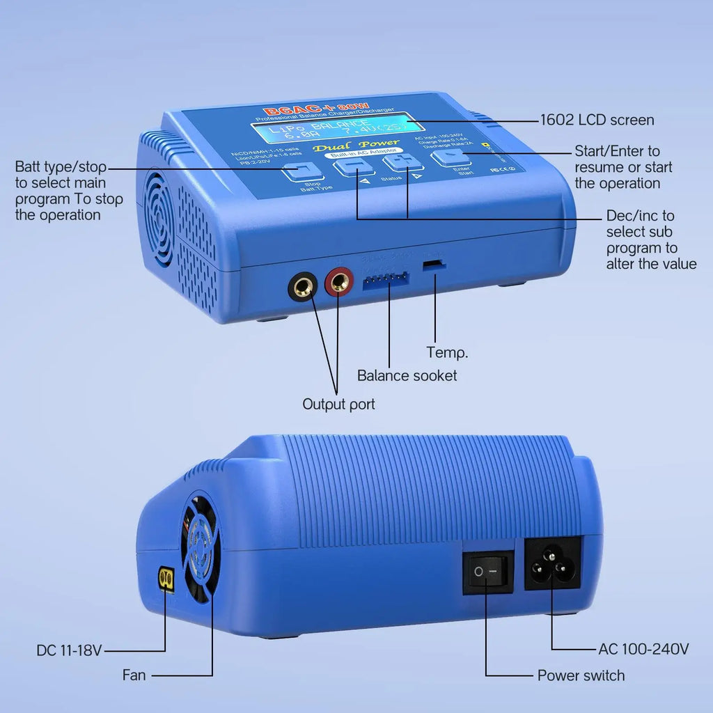 HTRC IMAX B6 AC 80W 6A Digital LCD Balance Charger for Lipo LiFe NiMh NiCd RC Drone Car Battery