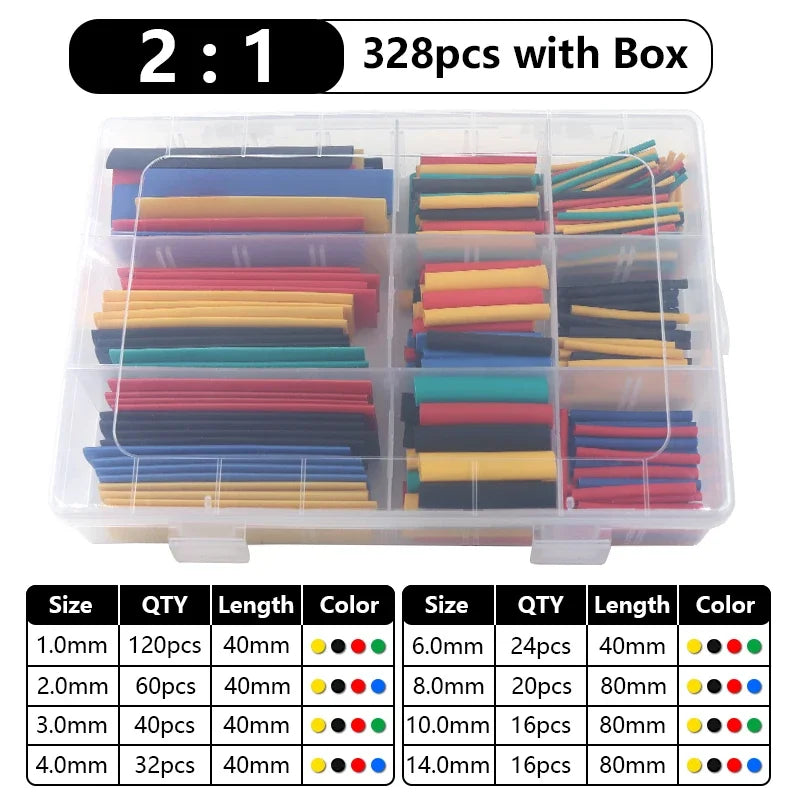 102-750pcs 2:1 Thermoresistant Tube Heat Shrink Wrapping Kit Assorted Wire Cable Insulation Sleeving 3:1 Heat Shrink Tube Set