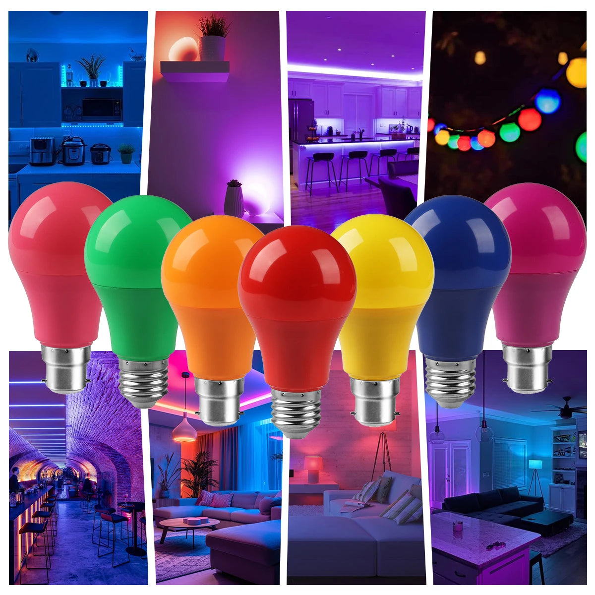 2-10pcs Colorful Bulb B22 E27 110V 220V Red Yellow Blue Green Pink Purple Orange Light Bulb Lamp for Home