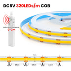 COB LED Strip Light 5V 320LEDs/m PIR Motion Sensor Flexible Self-adhesive Tape Battery Powered for Cabinet Kitchen Lighting