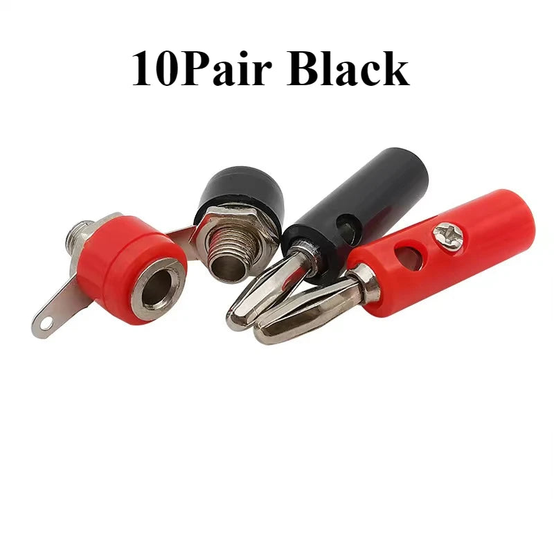 10Pair Silver 4mm Banana Plug Male and Female 4mm Banana Jack Panel Mount Banana Socket Terminal Connector Adapter Red Black