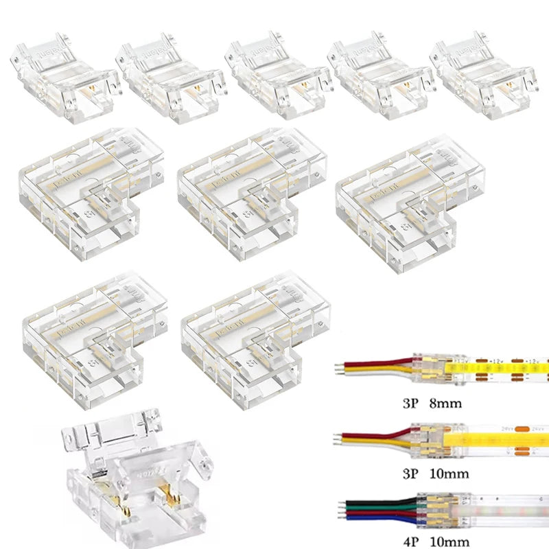 COB Led Strip Connector Light Strip Wire Connectors 2 3 4 Pin L-shaped For 5 8 10mm Width PCB Single Color RGB CCT Strip