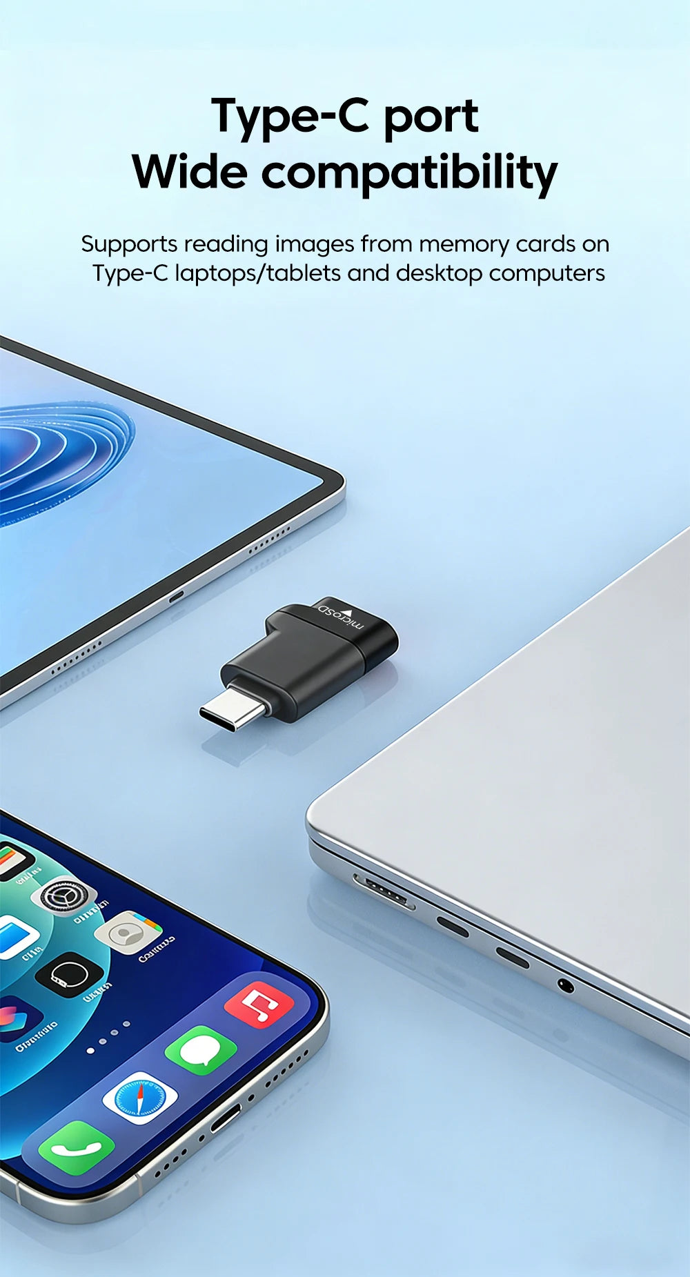 Type-C 3.0 Mini TF Card Reader External Storage Black Stretch Stick For iPhone Huawei USB C 2.0 to Micro SD Card Reader Adapter