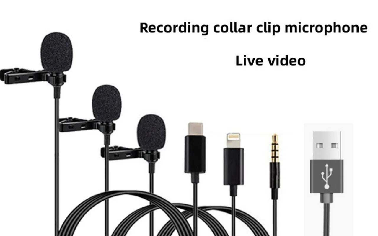 Clearance_MC01 Portable 1.5m Wired Mini Microphone Type C For Phone PC Laptop Metal Clip-on Lavalier USB mic 3.5mm Condenser Mic