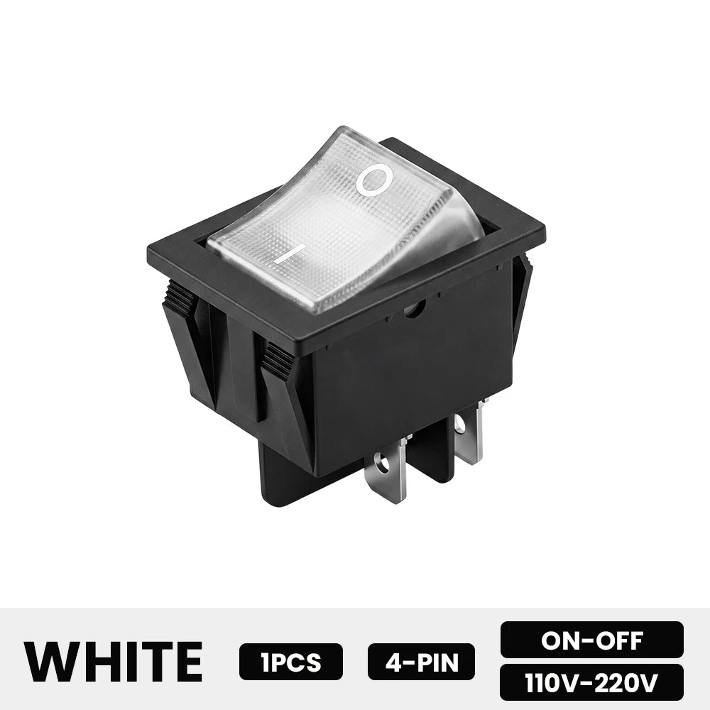 FILN 20A Rocker Switch 4 Pin ON-OFF 12V-24V 110V-220V Illuminated LED Power Switch PA66 Flame Retardant Marine Car Switch