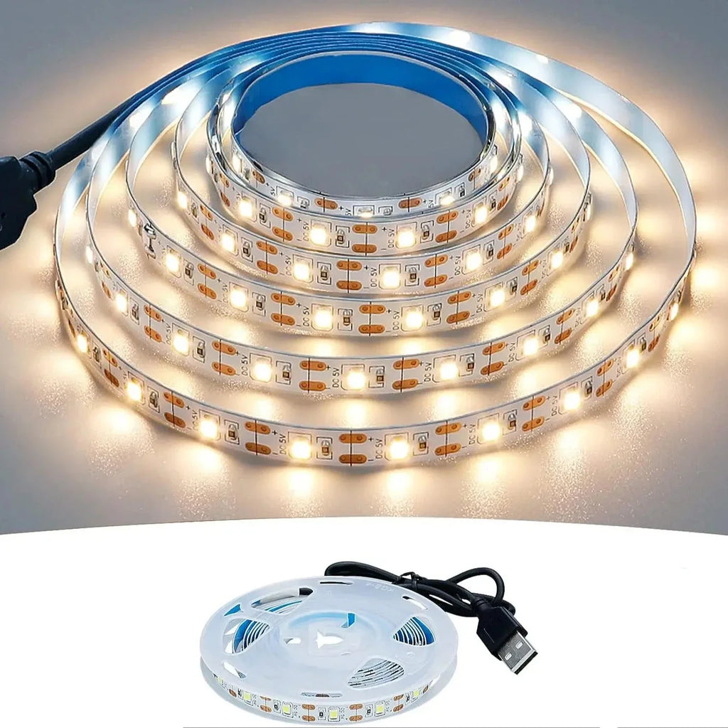 USB 5V LED Light Strips SMD2835 1M 2M 3M 5M White Warm White LED Strip Lights for TV Backlights Home Decor Tape Ribbon Lighting