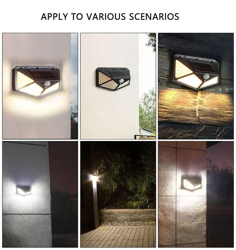 1-4PCS Solar LED Wall Light,100 LED Outdoor Motion Sensor Lights Waterproof Solar Wall Lamp for Garden Fence Yard Pathway Stairs