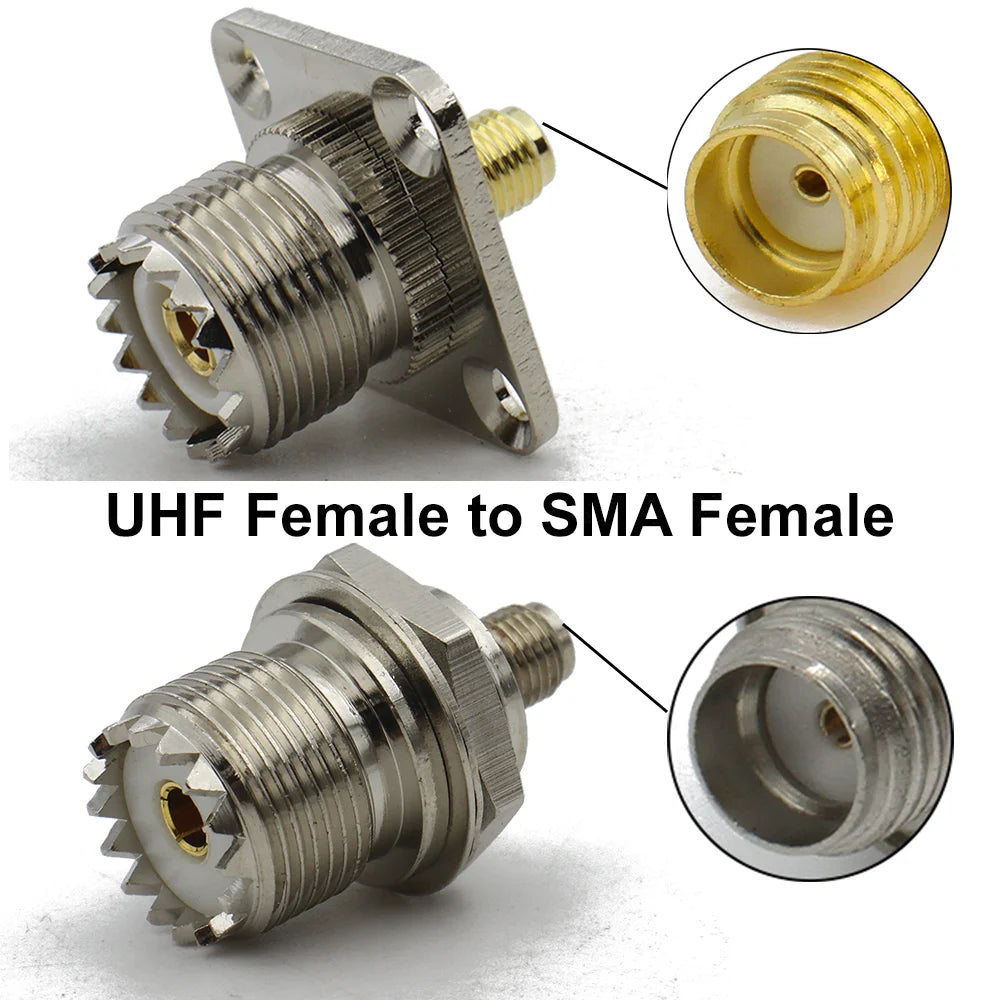UHF to SMA Connector SO239 PL259 Male Plug & Female Jack 4Hole Flange RF Adapter Straight Brass for CB Radio/Walkie Talkie