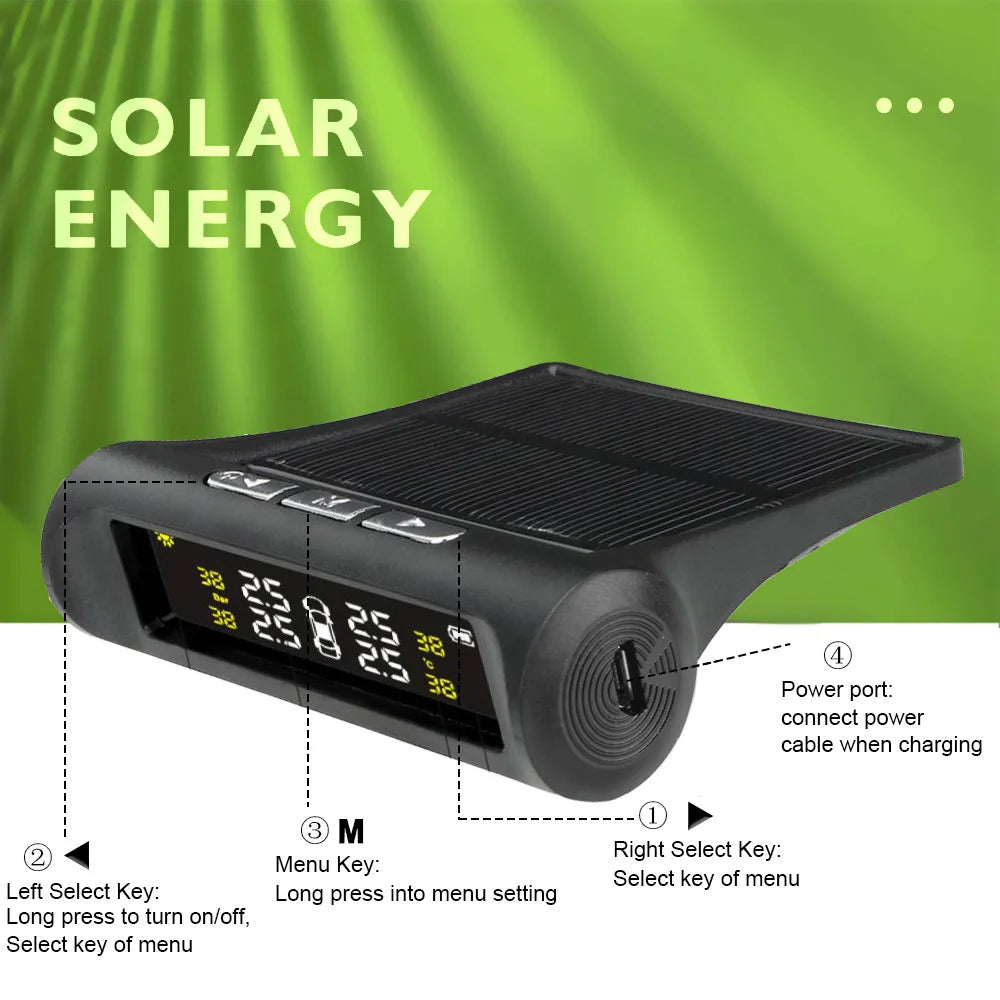 Temperature Warning Fuel Save Tire Pressure Monitoring System Solar TPMS With 4 External Sensors Car Tyre Pressure Monitor