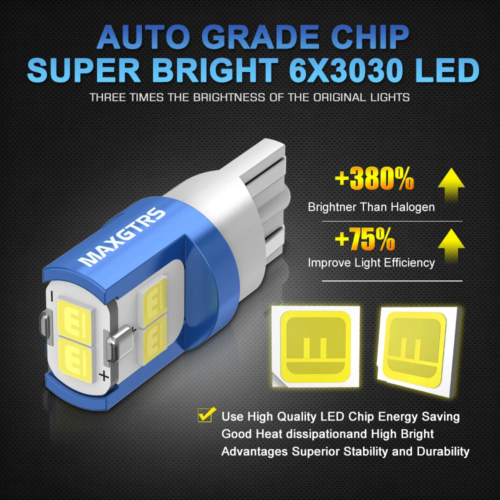 2Pcs W5W 3030 SMD Car T10 LED 194 168 Wedge Replacement Reverse Instrument Panel Lamp White Blue Bulbs For Clearance Lights