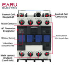 EARU Three Phase LC1 CJX2-1810 18A NO Coil Voltage AC Contactor 380V 220V 110V 24V 50/60Hz Din Rail Mount 3Pole+1NO Normal Open