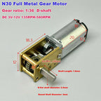 N20 Full Metal Gearbox Gear Motor DC 3V 6V 9V 12V 4RPM-381RPM Slow Speed High Torque Worm Gear Motor DIY Smart Car Robot Lock