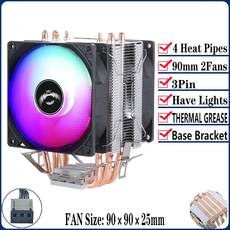 QiuzAim Air-cooled Radiator 2/4/6 Heat Pipe Computer Processor CPU Fan Compatible LGA115x 1200 1700 2011 2066 X79 X99 E5 AM4 AM5