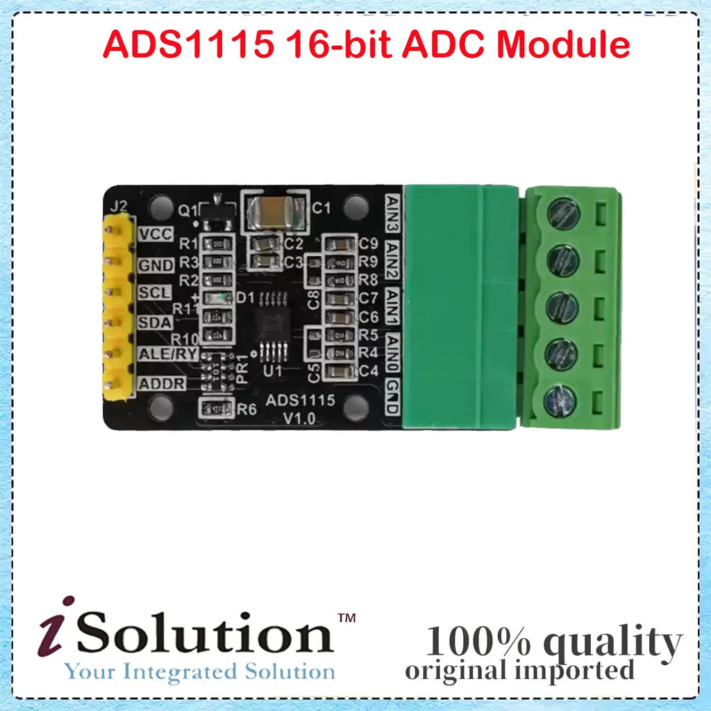 ADS1115 4-Channel 16-Bit High Precision ADC Converter Module, Programmable Gain Amplifier, I2C Interface, for Data Acquisition
