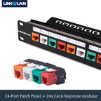 19 inch 24-Port Cat6 Modular Patch Panel Incl. 24pcs RJ45 Tool-less Keystone Jacks