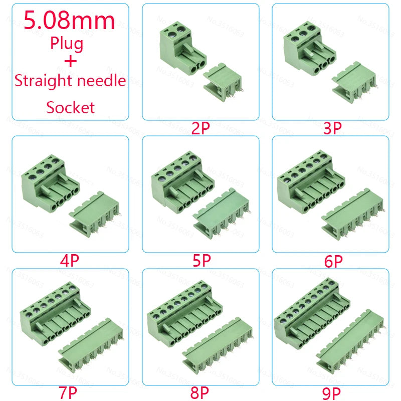10PCS 2.54/3.81/5.08MM 2EDG 15EDG 2/3/4/5/6/7/8 Pin Screw Terminal Block Connector Pitch Plug+Straight/Curved Needle Pin Socket