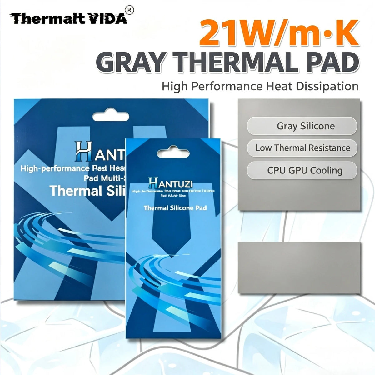 Thermalt VIDA 21W/mk 0.5/1.0/1.5mm GPU CPU Heatsink Cooling Conductive Silicone Pad High Quality Original Authentic Thermal Pad