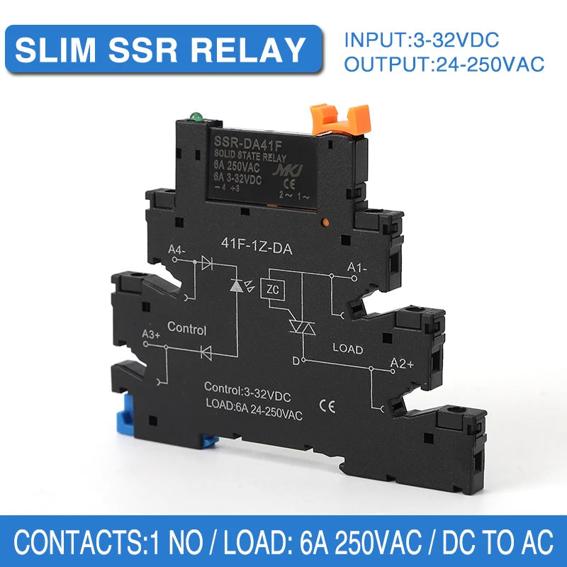 DC Control AC 6A Slim Interface Solid State Relay Module DIN SSR Slim Relay DC Control DC 41F-1Z-C2 SSR Relay DIN Rail