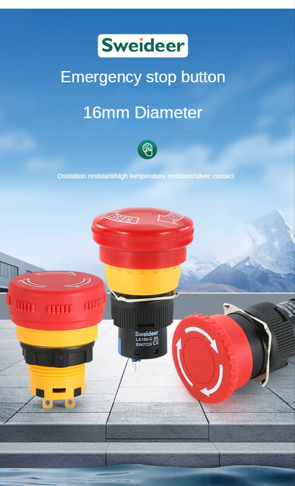16mm Plastic Emergency Stop Switch Self Locking Latching Button Red Mushroom Head Switch for Equipment Lift Elevator Latching