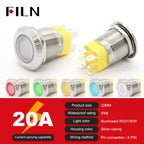 19mm 22mm 20A 12V 24V 110V 220V High Current IP68 Waterproof Flat Ring Round Push Button Switch Metal Stainless Steel 20cm Wire