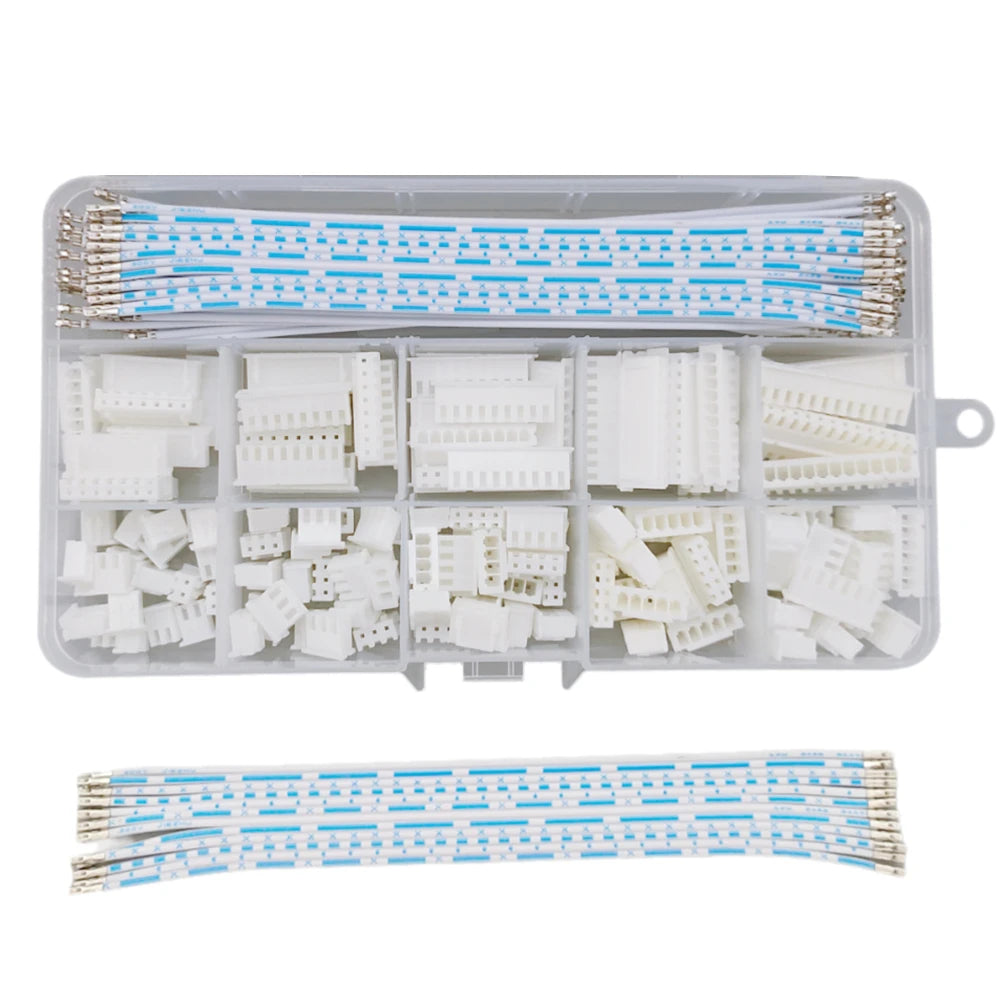 XH 2.54mm Connector Kit with 15cm Blue&White Double-End Flat Cable - 2P/3P/4P/5P/6P/7P/8P/9P/10P/12Pin JST XH Compatible