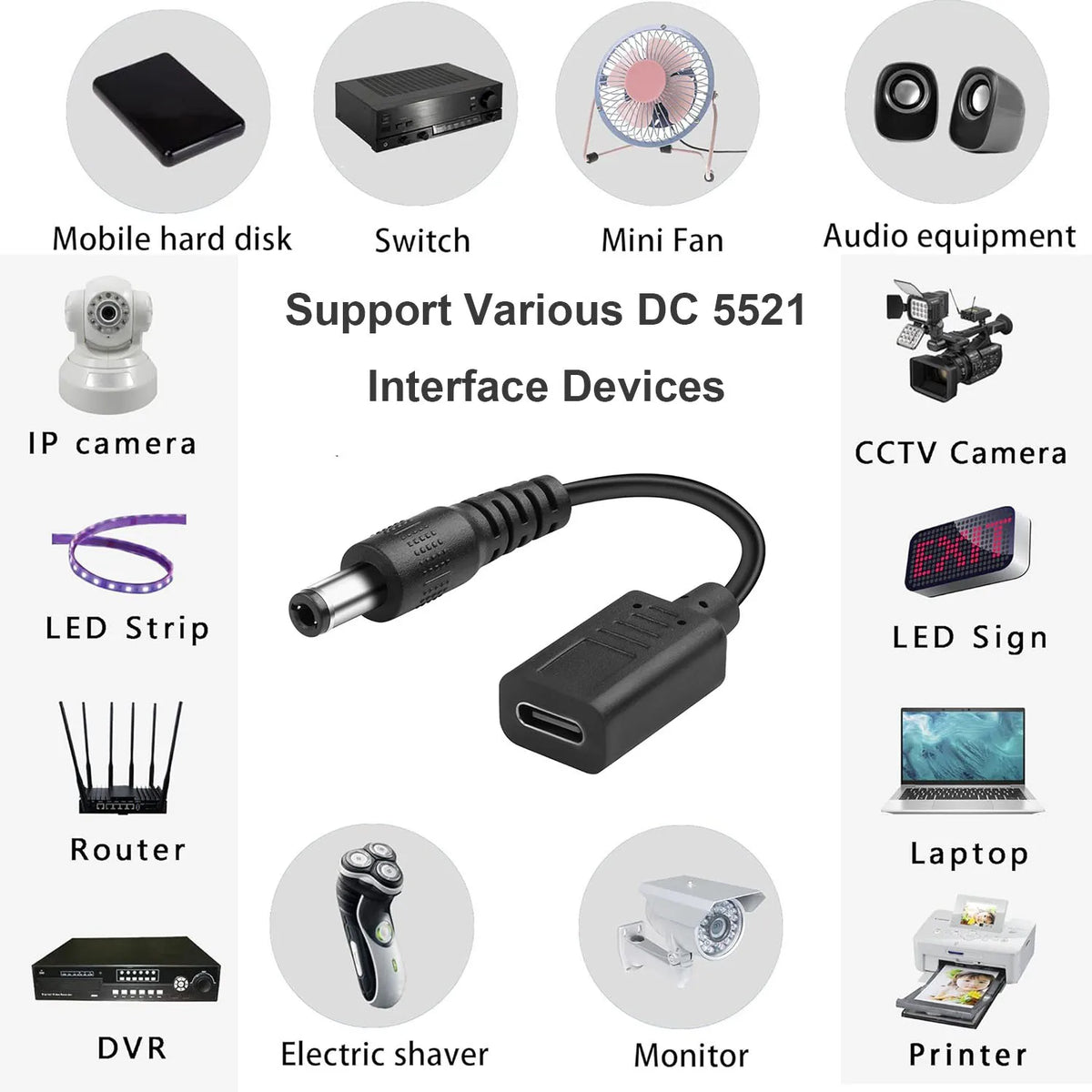 1pc USB Type C to DC 5.5mm X 2.1mm PD Trigger Power Charging Adapter Cable 20V 5A 100W 19-20V Laptop Drill Battery Router CCTV