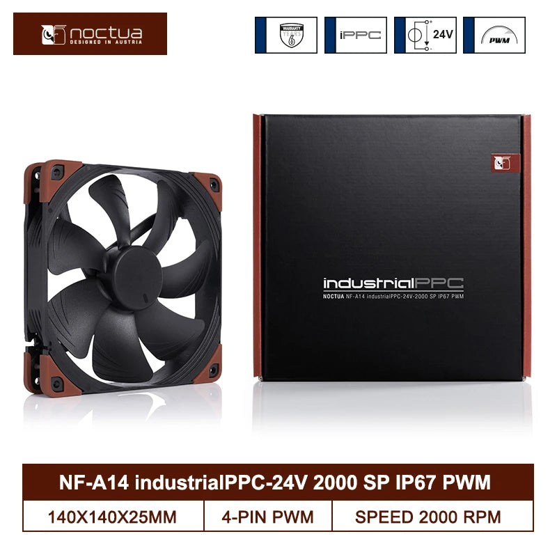 Noctua NF-A14 industrialPPC 2000RPM/3000RPM IP67 140mm Case Fan 12V/24V PWM CPU Cooling Fan Computer Case Industrial Equipment