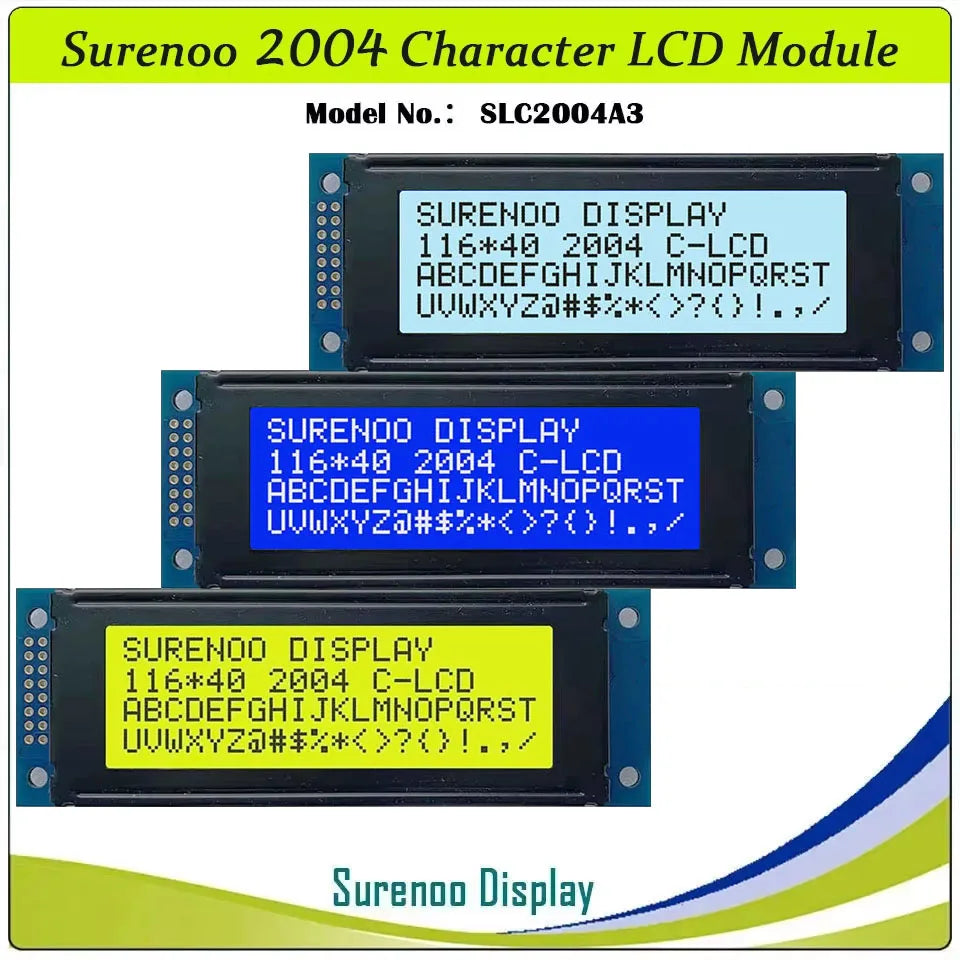 Surenoo 116*40MM 2*8Pin 204 20X4 2004 6800 IIC I2C Character LCD Module Display Screen LCM White LED Backlight English Japanese