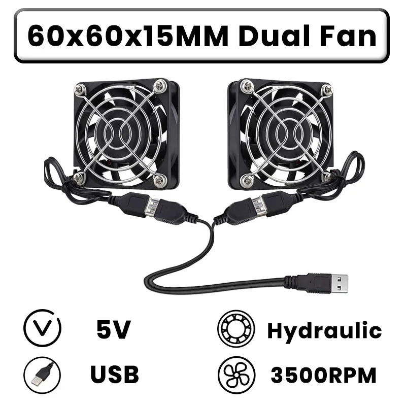 GDSTIME Dual 40mm 50mm 60mm 80mm 92mm 120mm 140mm DC 5V Powered USB Fans with 2 in 1 USB Cable for AV Receiver DVR Cooling