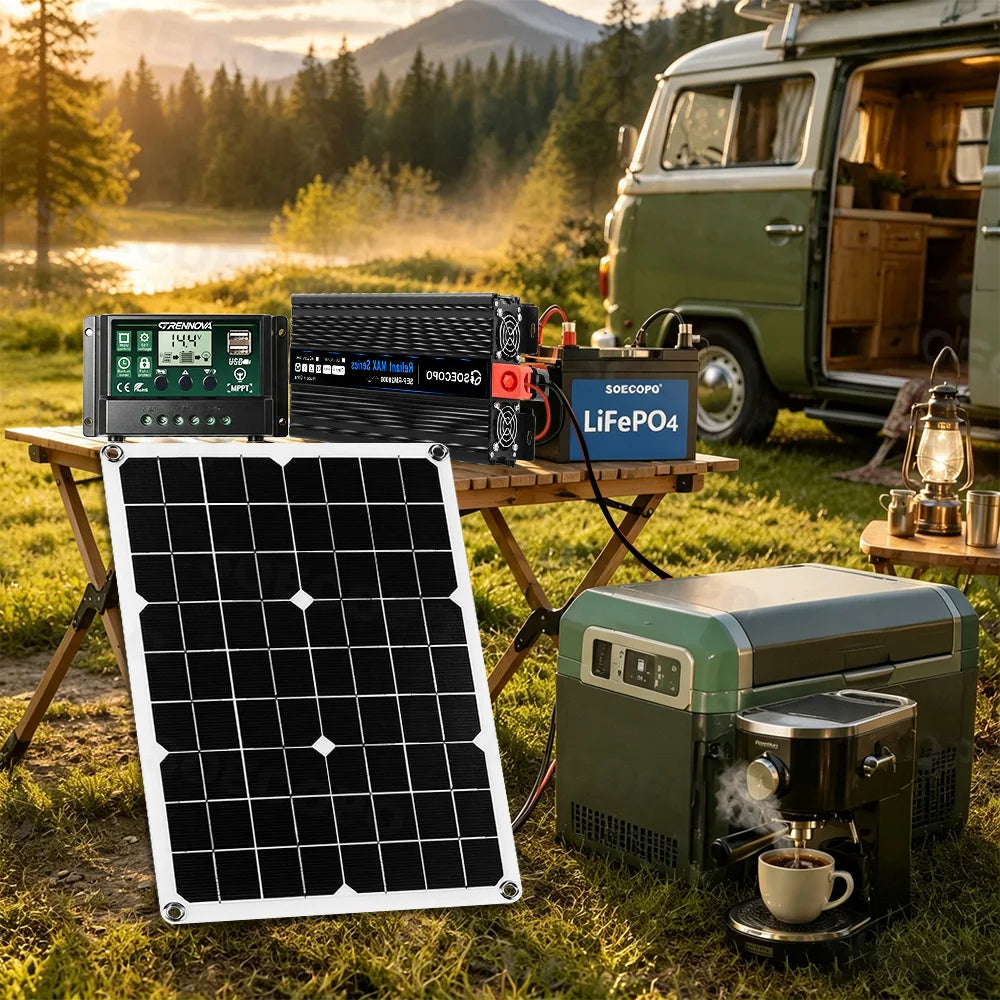 Off-Grid Solar Power Generation System 20000W Peak 2000W Rated Inverter 500W Panel With MPPT Controller for RV Outdoor Household
