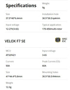 T-motor Velox F7 SE+V50A SE HD Stack (AM32) FC Flight Controller ESC for FPV Racing Drones
