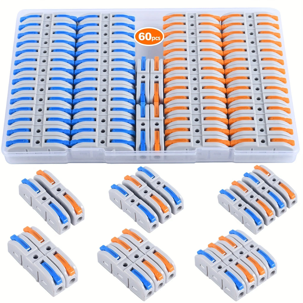 Lever Wire Connectors, 10pcs/60pcs Inline Wire Connectors Kit for Quick Connect, Push in Compact Splicing Electrical Connectors
