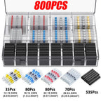 100/800PCS Solder Seal Wire Connectors Heat Shrink Solder Butt Connectors Kit Automotive Marine Insulated with 300W Hot Air Gun