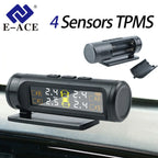 E-ACE 4 Sensors TPMS Removable Battery Wireless Intelligent Sensing Tire Pressure Monitor System Safety Alarm LCD Display