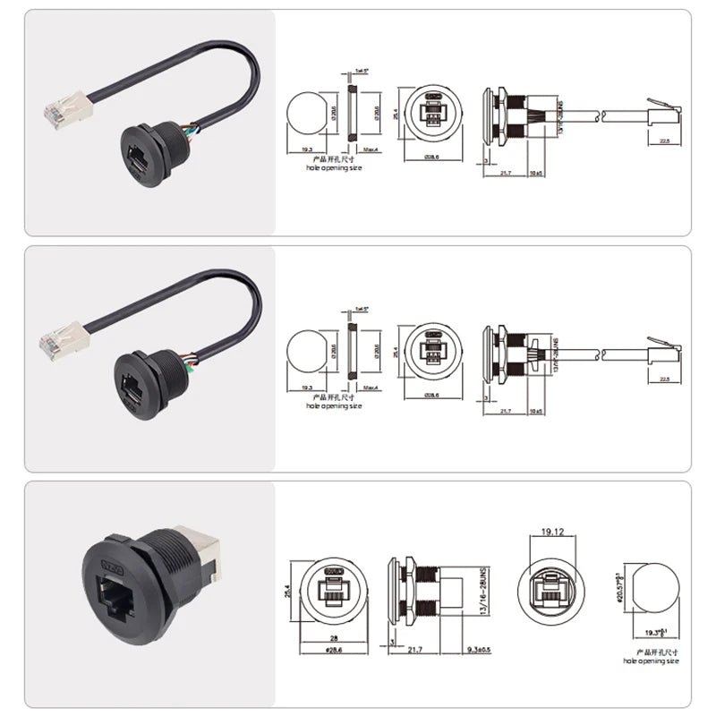 Cat6 Waterproof RJ45 Female Socket Aviation Plug IP67 Ethernet Panel Mount Connector Coupler Extension Cable For Outdoor CCTV