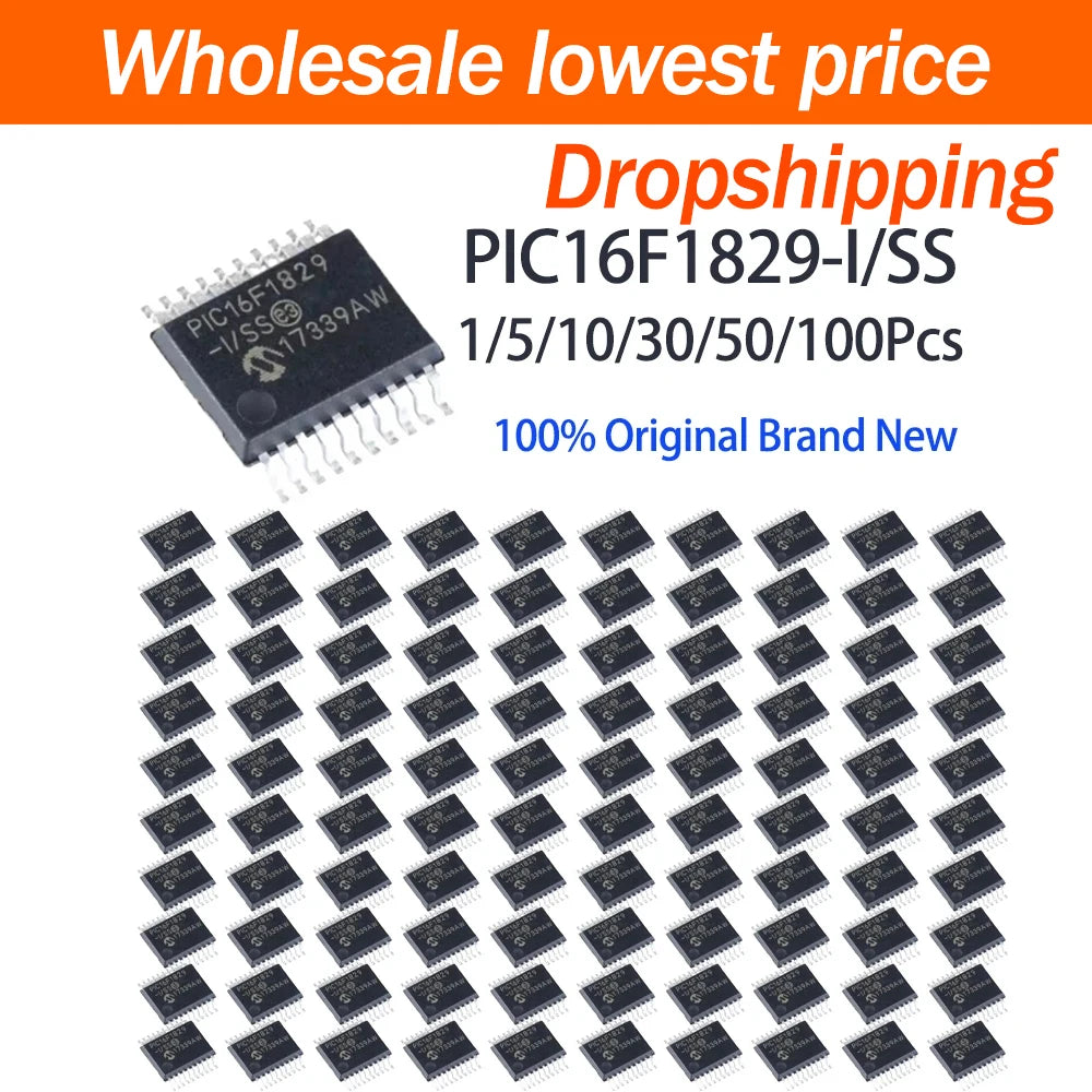 1/5/10/30/50/100Pcs Microchip PIC16F1829-I/SS SSOP20 SMD 8Bit PIC Microcontroller Original Authentic MCU Integrated Circuit Chip