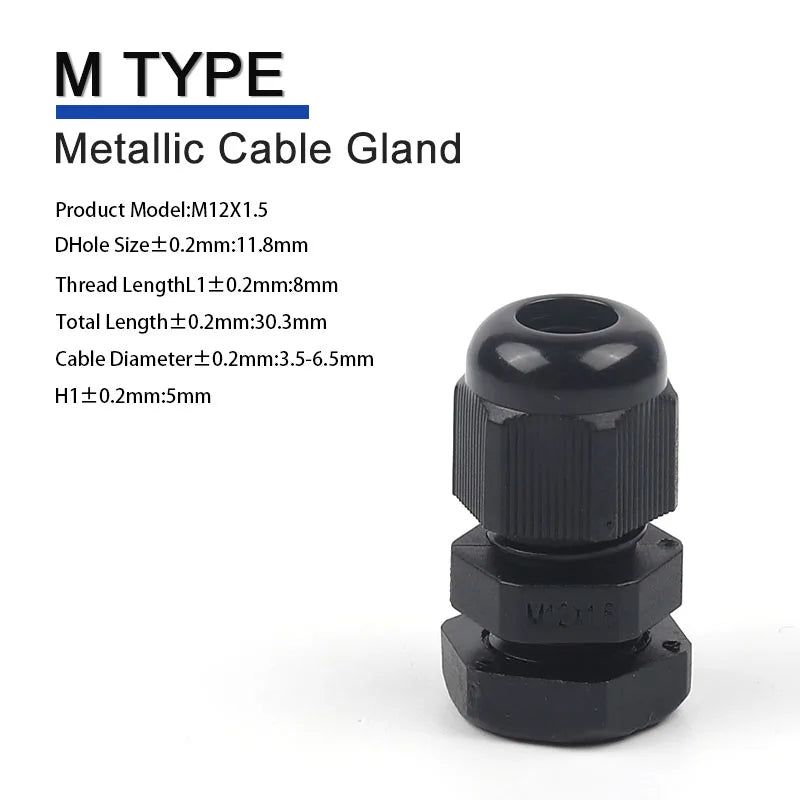 IP68 Waterproof Cable Gland Black Plastic Seal Joint Nylon M12/M16/M18/M20/M22/M25/M27/M30 White Waterproof Cable Connector