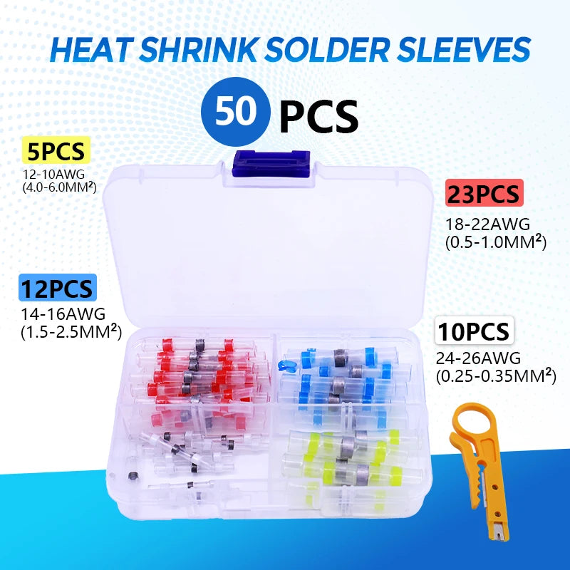 50-500Pcs Waterproof Heat Shrink Butt Connectors Solder Seal Wire Cable Terminals Electrical Splice Kit for Automotive Marine