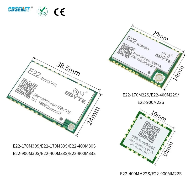 170/433/868/915Mhz LoRa SX1262 Wireless Transceiver CDSENET E22 Series 22-33dBm Low Power 5-16km SMD TCXO Transmitter Receiver