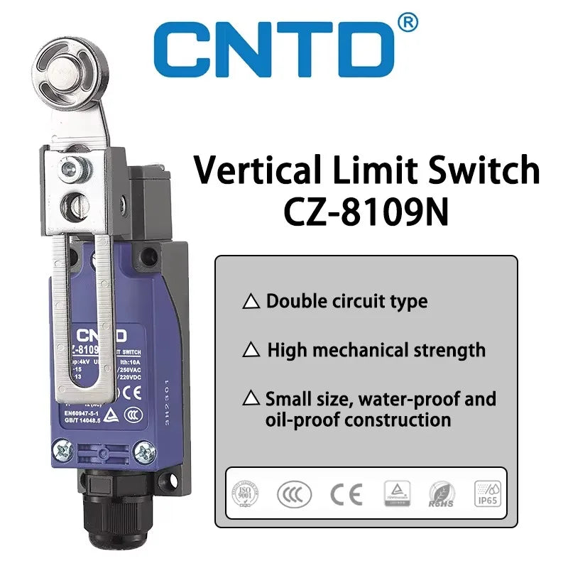 CNTD CZ-8109N Limit Switch Roller Rocker Arm Self Reset IP65 10A 250V SPDT Position Sensor for CNC Machine Industrial CE CCC