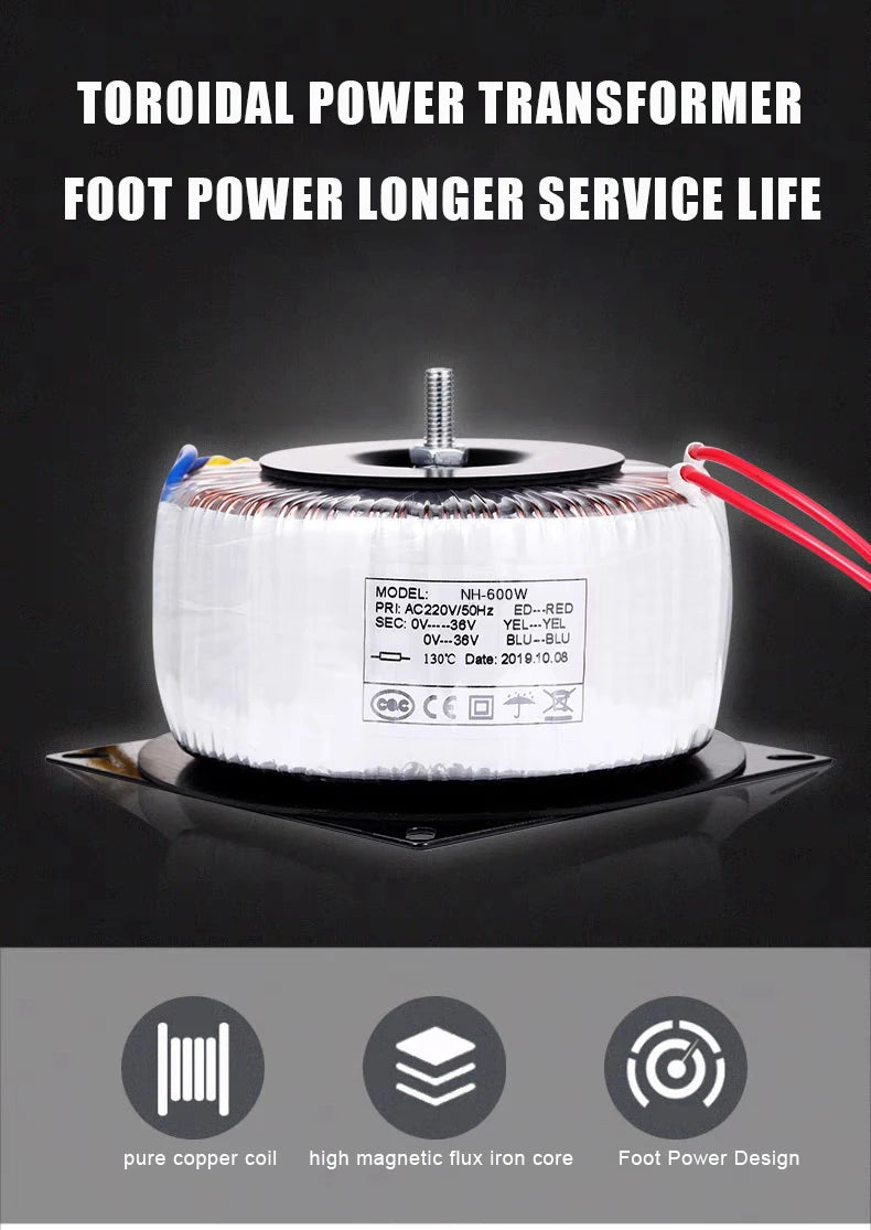 Toroidal Power Transformer, 12V/36V/220V, 10-10000W Step-Up/Step-Down Transformer, Audio Amplifier, Parameters Can Be Customized