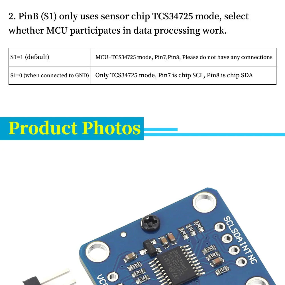 Javino GY‑33 Sensor Module TCS34725 Color Recognition Sensor Replace TCS230 TCS3200 Color Detection Module