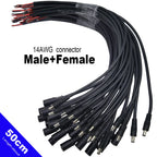50cm 14AWG DC connector Power socket Cable Plug Wire Male & Female 15A 5.5x2.1mm 2.5mm For LED light Strip CCTV Cameras